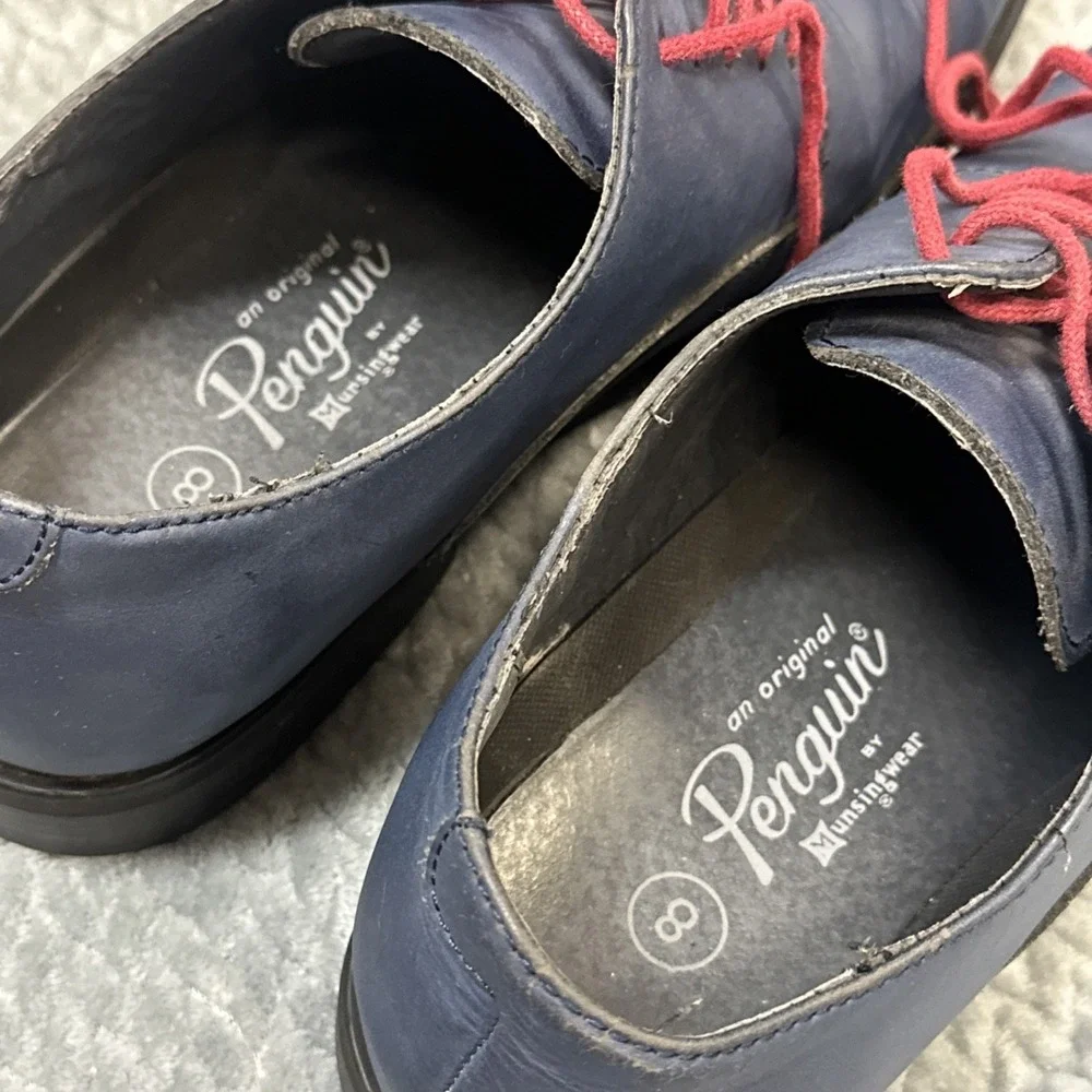 Penguin Bryan by Munsingwear Shoes Men's 8 Blue Leather Oxford Red Laces Dress‎